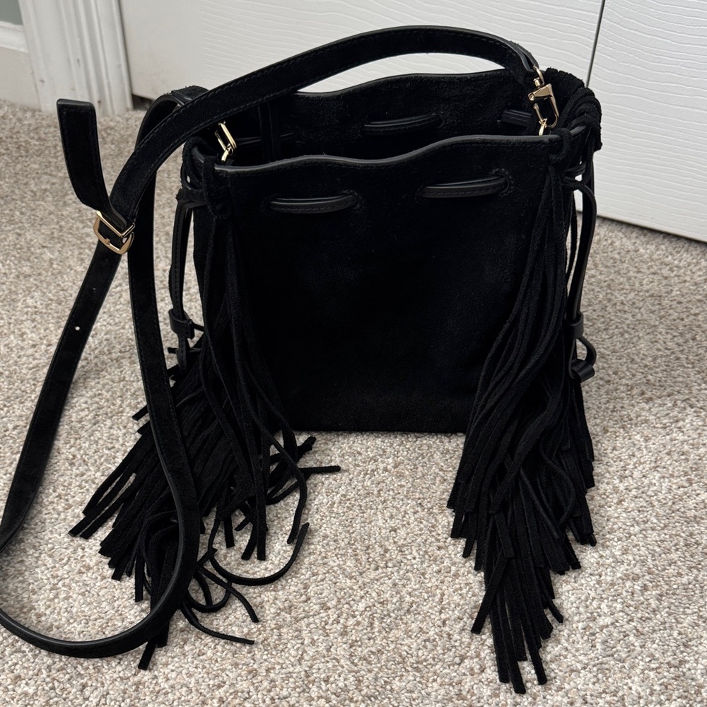 Madewell Black Suede Fringe Shoulder Bag - Picture 3 of 4